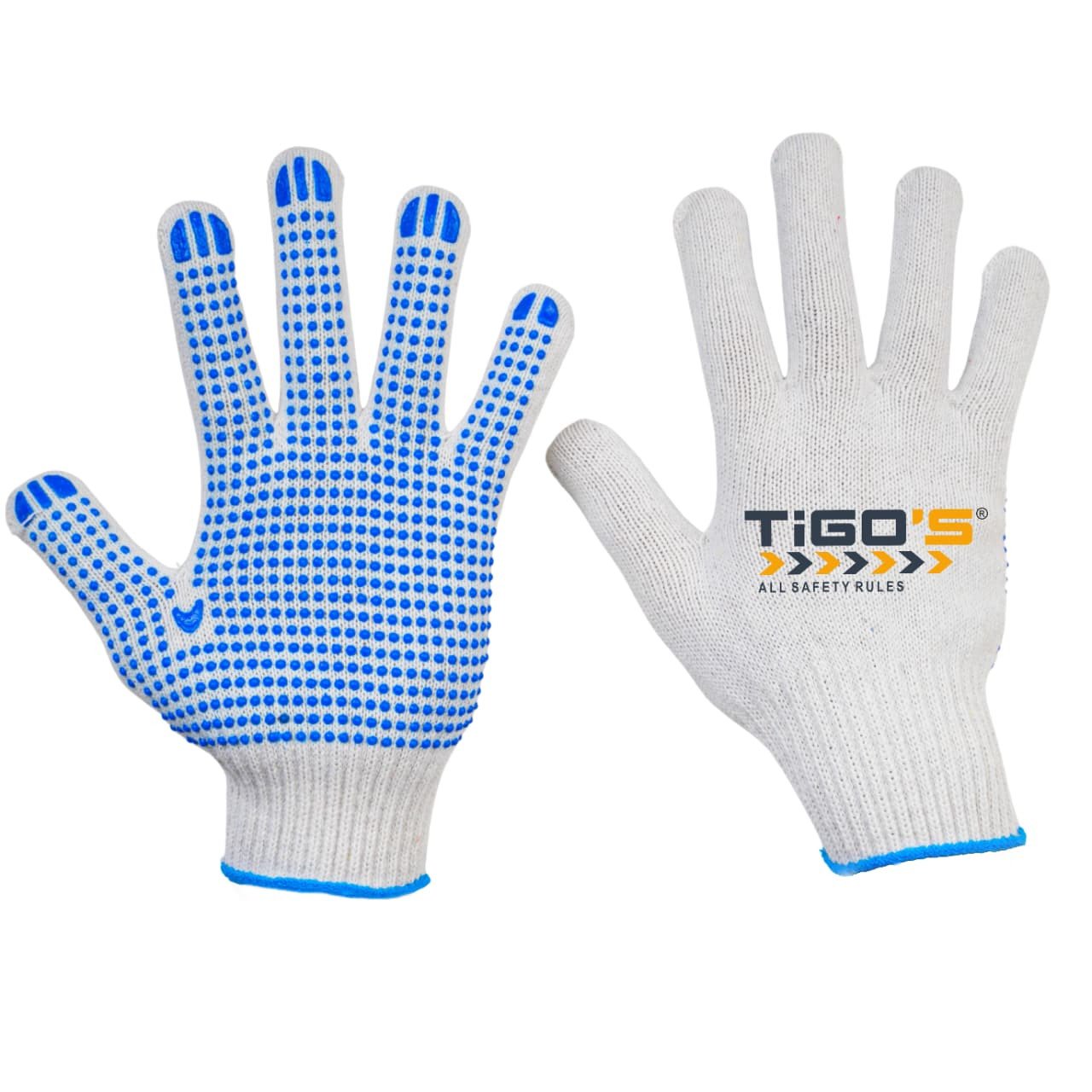PVC DOTTED HAND GLVOES WHITE /BLUE